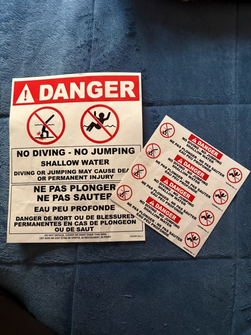 Danger No Diving No Jumping Pool Safety Stickers- Red, White, Black